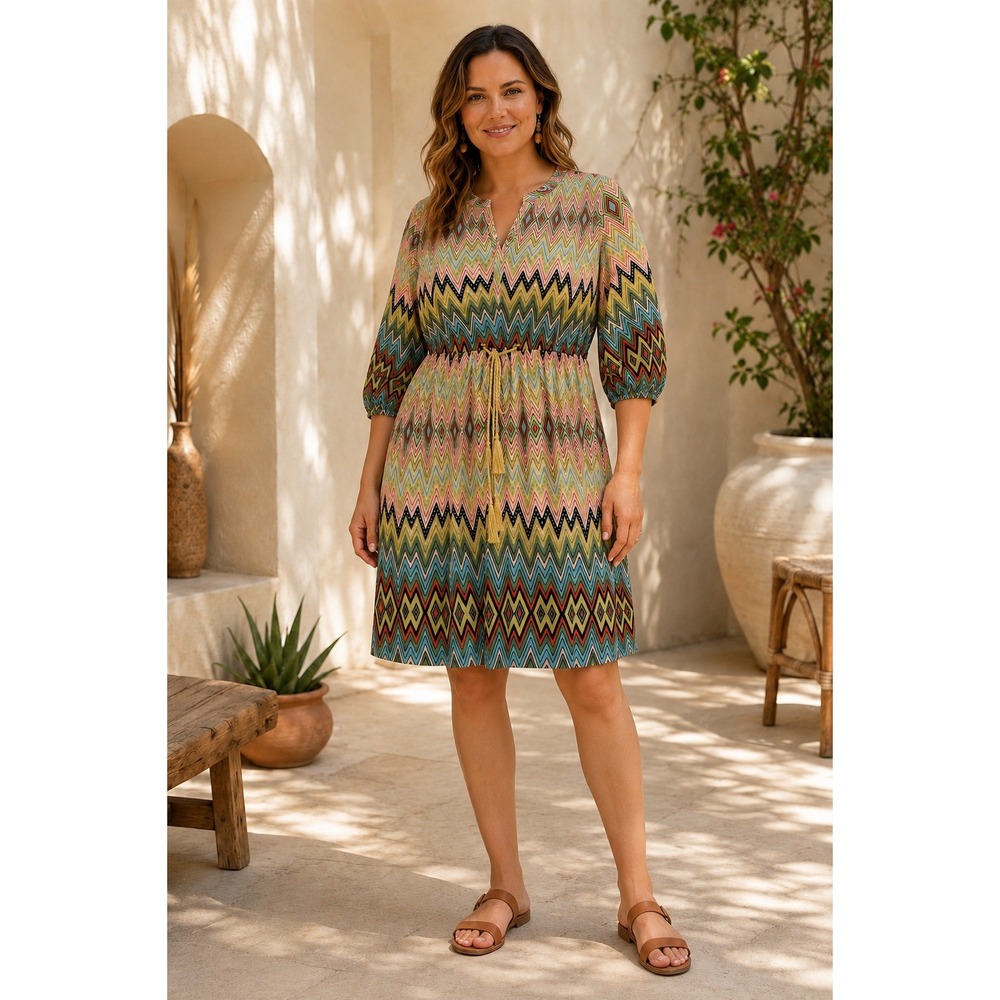 Uncle Frank Women's XL Geometric Print Boho Dress Tassel Waist Made USA